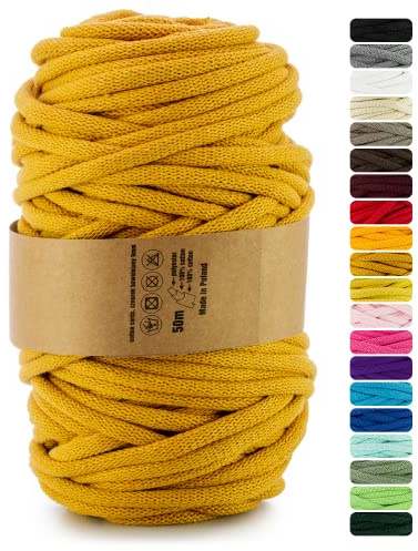 Netuno 1x corda macramè colorata senape 9 mm 50 m corda in cotone anima in poliestere filo spago uncinetto ferri da maglia decorazioni cordoncino colorato cavo