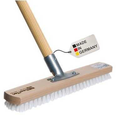 XXL Schrubber mit Metall-Stielhalter 40cm Breit mit Holzstiel Stiel Lang | Geräte-Holzstiel Ø28mm, Länge 140cm, Polypropylen-Borsten, Weiß, stabiler Metallhalter