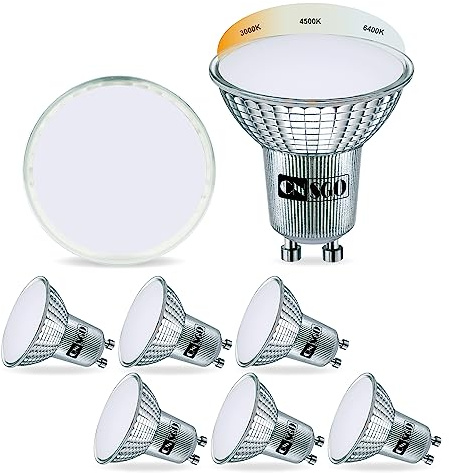 CNSGO GU10 LED Lampen 6W Ersetzt 70W Halogen, Warmweiß 3000K/ Neutralweiß 4500K/ Kaltweiß 6400K, 6er Pack, 520 Lumen, AC 230V Flickerfreie Energiesparlampen, Nicht Dimmbar, Abstrahlwinkel 120°