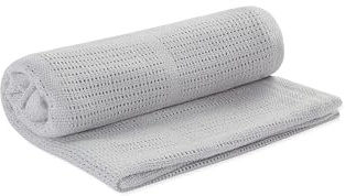 MORI Cellular Blanket Grey Organic Cotton Bamboo 70x100cm Lightweight Breathable for Newborn Durable Comfortable Swaddle Ideal for Cot Crib Moses Basket Pram or Travel