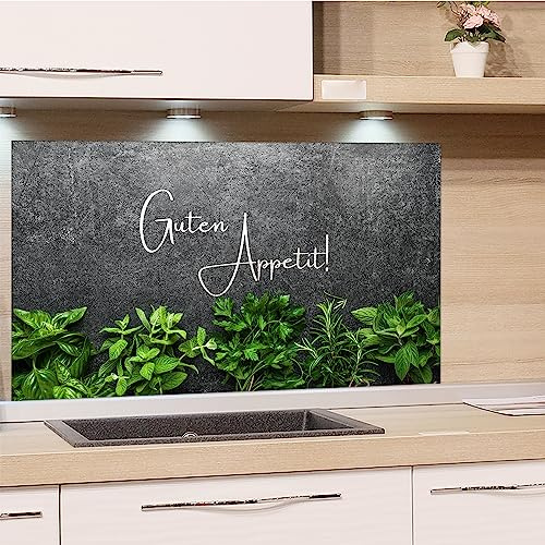 GRAZDesign Spritzschutz Küchenrückwand Glas Küche für Herd & Küchenspüle, Kräuter Guten Appetit Glasplatte Rückwand Küchenwand Wandschutz | 80x60cm