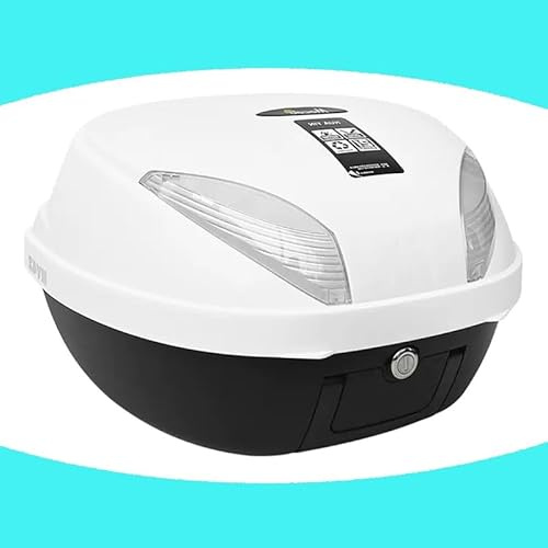 WInara Topcase Motorrad Helmkoffer, 42 Liter Rückenlehne Top Box Koffer Universal Motorradkoffer Mit Gefüttert für Roller, Motorrad, Mofa & Quad (Color : White+White)