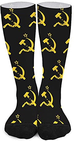 FWJZDSP Russische sowjetische Flagge mit Hammer und Sichel, warme, hohe Strümpfe, farblich passend für Teenager und Erwachsene