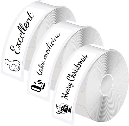Litimkat 3pcs Etiketten Selbstklebend - Wasserdicht Thermo-Etikettenband,für Schule, Zuhause, Büro, Supermarkt Shop Catering (12x40mm) 160 Bänder/Rolle, Weiß