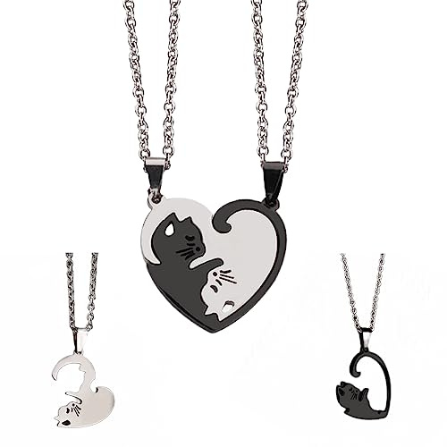 Friendship Necklace, Freundschaftskette, Bff Ketten für 2, Freundschaftsketten, Paar Kette Pärchen, mit Katze Schwarz Weiß Anhänger Freundschaftskette, Halskette mit Puzzle Anhänger, für Herren Damen