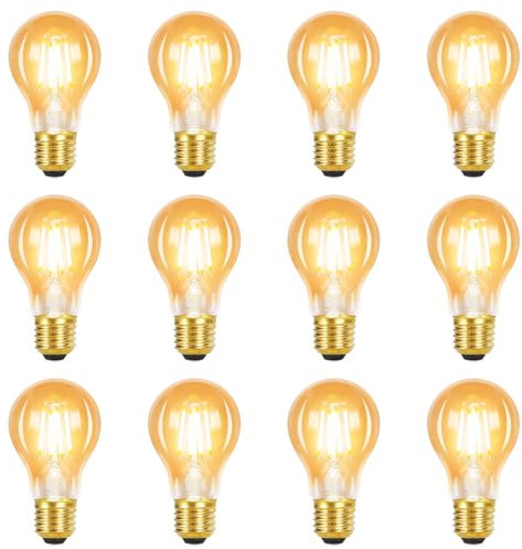 GBLY 12er pack LED Glühbirne E27 Lampe - Vintage Warmweiß Filament Leuchtmittel Retro Edison Glühlampe Birne A60 Energiesparlampe Glas 4W für Haus Esszimmer Industrial Küche Flur Bar