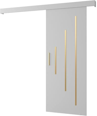 MEBLE KRYSPOL Salwador Y Schiebetürsystem mit Schienenabdeckung - Zierstreifen - Wandschiebetüren für Innenräume - Solide Konstruktion - 80x204 cm - Weiß Weiß Gold