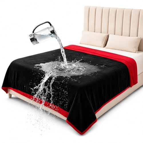 Sängkläder Aid King Size Vattentät filt – spillsäker, vattentålig flanellfilt för säng, soffa, barn- och husdjurskydd, vändbar mysig design (Passion röd & midnattssvart, 90 x 108)