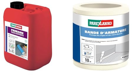 Parexlanko Primaire tous supports polyvalent prêt à l'emploi 5L, Incolore & Bande d’armature - Blanc - Pour pontage des angles et des micro-fissures - Étanche