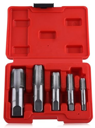 LEONTOOL 5-Piece NPT Pipe Tap Set 1/8, 1/4, 3/8, 1/2, 3/4 Thread Forming Tap, Gcr15 Steel NPT Tap Set for Accurate Threads, Assorted Plumbers Mechanics DIY Thread Cutting Tools with Storage Case
