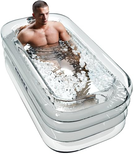 Rebrea Inflatable Ice Bath Tub -XL Clear See Through - Ice Plunge Tub for Cold Water Therapy - Portable Cold Plunge Tub - Indoor & Outdoor - Inflatable Tub for Adults - Ice Tub for Athletes - Cold Tub