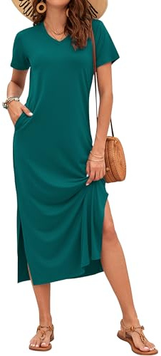AUSELILY Women's Summer Maxi Short Sleeve Dress