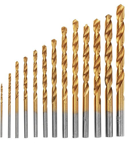 13 Punte Trapano Elicoidali Rivestite in Acciaio Ad Alta velocità 1,5-6,5 Mm, con Manico Rotondo per Forare Alluminio, Legno, Ferro, Punte Trapano con Manico Rotondo,