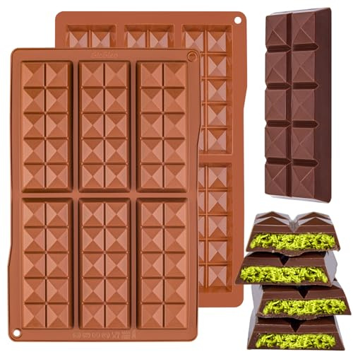 GIcGIeo Moule Tablette Chocolats Dubai Forme Diamant,2 Pièces Moule Silicone Pepites Chocolat Carrée Démoulage Facile pour Knafeh Pistache Protéiné Barre Dragées Céréales