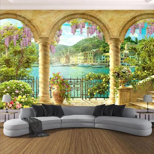 MIXUEXUNLU Foto carta da parati 3d pilastro arco vista lago edificio murale soggiorno studio creativo decorazione della casa pittura murale