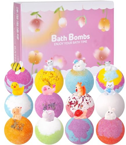 Badebomben Geschenkset für Kinder mit Überraschung, 12 Stück Bio-Badekugeln als Badezusatz Mädchen Schaumbad, Natürliche Bath Bombs Bademomente für Geburtstag Festival Badewanne