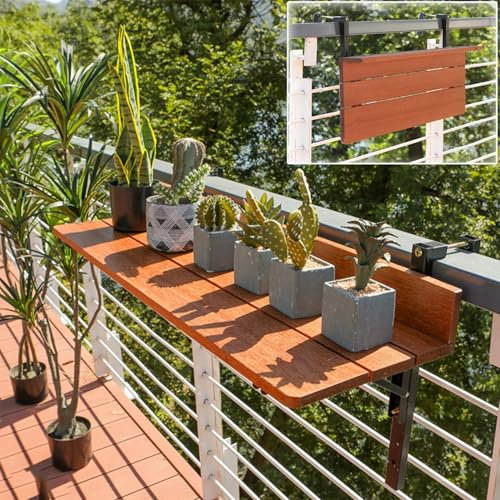 XRRJFYH Balkon Tisch Hängend Wetterfest Balkontisch Klappbar Balkonhängetisch Klapptisch mit 2 Einstellbaren Höhen, Passend Von 3 cm Bis 10 cm für Geländer(120CM/47IN)