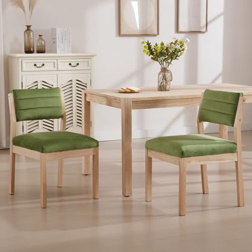 Ya-Home Esszimmerstühle 2er Set, Bequeme gepolsterte Küchenstühle aus Samt mit Holzbeinen für das Esszimmer, Grün