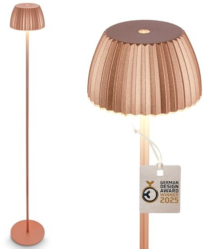 Briloner - Riffle lampada da terra LED senza fili IP44 con touch, 19 x 124 cm, dimmerabile, funzione memoria, lampada da terra a batteria, vincitore del German Design Award 2025, colore rame