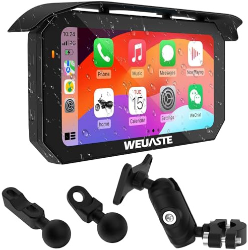 Weuaste 6.25 Motorcycle CarPlay with Wireless Android Auto, HD Waterproof GPS Navigation System, Metal a Anti-Theft Bracket, Fully Laminated Screen, Bluetooth, Video, Music, Accessories for Men