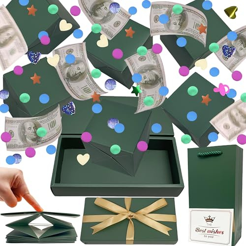 JINSTABAG Überraschungsbox Geburtstag mit Konfetti Lustige Pop Up Geburtstagskarte DIY Explosion Geschenkbox für Frauen, Männer, Eltern Geschenkidee für Valentinstag & Jahrestag (grün)