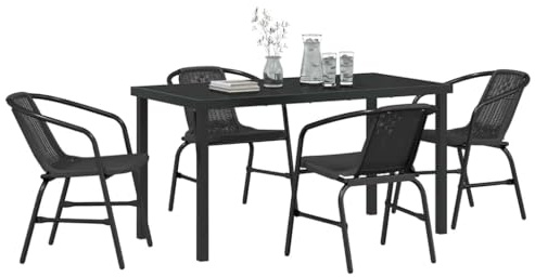 vidaXL Garten Essgruppe 5 pcs Schwarz Pulverbeschichteter Stahl, Stylisches Gartenmöbel, rechteckig, stapelbar, langlebiges, wetterbeständiges Essset für Terrasse und Balkon.