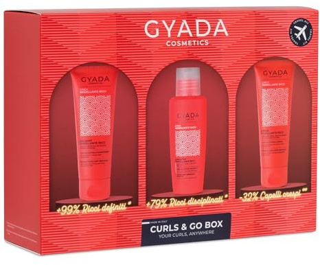 GYADA COSMETICS, CURLS & GO BOX, Set Composto da Shampoo, Balsamo e Crema Modellante Ricci, Elasticizzante e Districante, con Aloe Vera, Olio di Argan, Lino, Cocco, e Jojoba, 100 ml + 75 ml + 75 ml