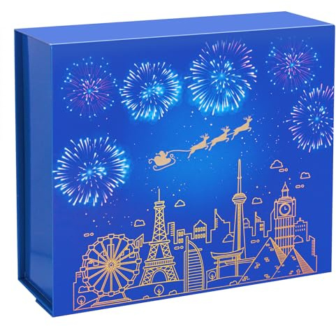 CHARMGIFTBOX Überraschungsgeschenkbox mit Deckel für Weihnachten, 21x18x7,3 cm, blaue Geschenkboxen für Geschenke, faltbare magnetische Geschenkbox, geeignet für Weihnachtsverpackungen