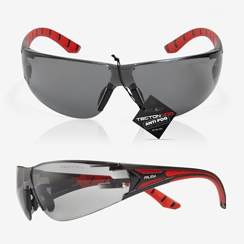 Riley Stream Safety Glasses for Work with Anti Fog Scratch Resistant Wrap-Around Lenses and Non-Slip Grips, UV Protection. Eye Protection Cycling and Squash Glasses EN166 Certified (Grey)