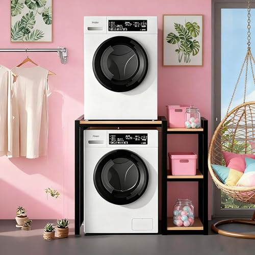 Estantería Lavadora, Mueble para Encima De Lavadora, Ajustable Arriba y Abajo, Capacità di Carico 300 kg, Estantería para Secadora para BañO, Cocina, Lavandería(Black)