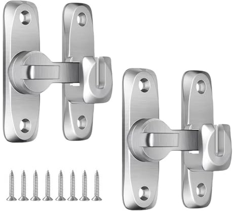 2 Pcs Sliver Sliding Door Latch, 90/180° Flip Barn Door Lock for Bathroom | Aluminum Alloy Door Lock with Screws, Snap Latch and Sliding Door Lock Interior for Bathroom, Bedroom, Barndoor, Window