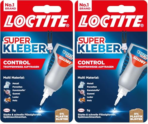Loctite Universal Control Superkleber-Gel, hohe Flexibilität und Schlagfestigkeit, präzise Dosierung & sekundenschnelles Kleben, Wasser- und Spülmaschienenfest, Transparent, 3g (Packung mit 2)