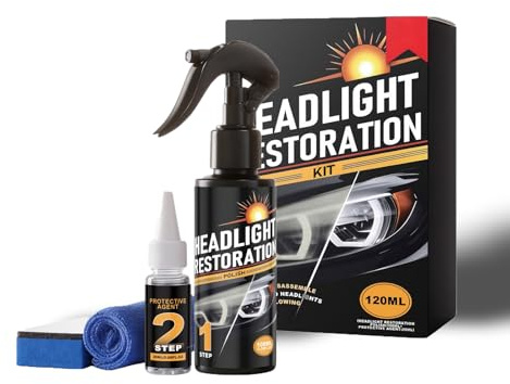 Generisch Scheinwerfer Aufbereitung Set, Headlight Restoration Kit 120ML, Scheinwerfer Politur Spray, Scheinwerfer Polierset Restaurationsspray für Reinigt Poliert Vermattete Vergilbte (1PC)