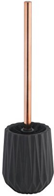 axentia 128185 WC Garnitur aus Dolomit in Schwarz mit Edelstahl Griff - Toilettenbürste mit Halter stehend - Bürstengarnitur ohne Bohren - WC Bürste und Behälter , 13 x 13 x 15.5 cm