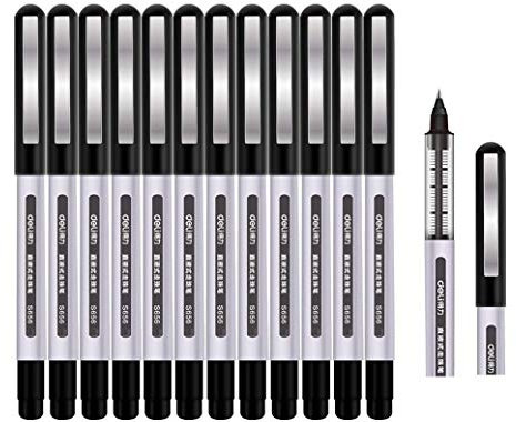 Surcotto Rollerball Pen, 0.5mm Black Pens, Smooth Ballpoint Pen Quick-Drying Liquid Ink Rollerball Pens - Pack of 12
