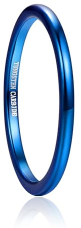 Vakki 2mm Ring aus Wolfram für Herren/Damen Schwarz/Blau/Silber/Rosegold Ringe Schmal Ehering Comfort Fit Größe 49 bis 67(15.6-21.3)
