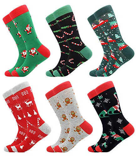 Chaussettes de Noël Homme Femme 6 pairs Christmas Socks Coton Cadeau de Noël Bonhomme en Pain D'épice Renne du Père Chaussettes Multicolores 39-46 (6 paare-xmas1)