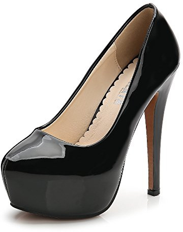 OCHENTA Women's Platform Pumps Sexy Stiletto High Heels Slip On Dress Shoes for Party Wedding Date Night Patent Leather Black 38 - US 7
