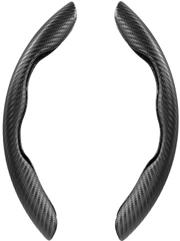 Linkstyle 2 Stück Auto Lenkradbezug für Runde/D-Form Lenkräder, Anti Rutsch Atmungsaktiv Lenkradhülle mit Carbon Optik, Universal 37-38cm, Schwarz