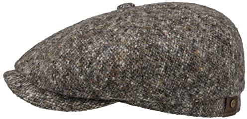 Stetson Hatteras Donegal Schirmmütze Damen Herren Made in EU 100% Schurwolle Baumwollfutter Flatcap Herbst Winter grau 57 cm