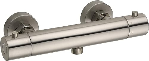 Saqu Essential Duscharmatur mit Thermostat Aufputz Duschthermostat mit 38 °C Sicherheitsstopp Mischbatterie für Dusche 15cm Brause Thermostat Gebürstet Stahl