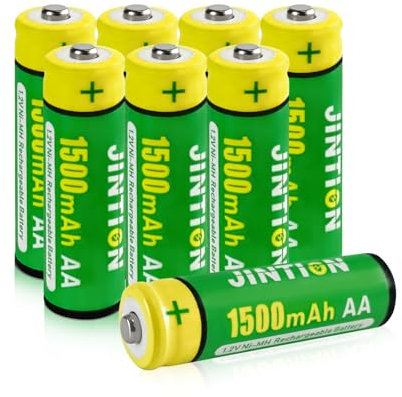 JINTION Ni-MH AA 1500 mAh 1,2 V wiederaufladbare Batterien, hohe Kapazität, Doppel-Batterie für Solarleuchten im Freien, Lichterkette, TV-Fernbedienungen, kabellose Mäuse, Radio, Taschenlampe, 8 Stück
