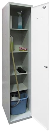 Simon Rack Armario Escobero Metálico 1800x400x400 mm - Simonlocker | 1 Puerta, 4 Estantes, Incluye 2 Llaves, Gris/Blanco, Pintura anticorrosión