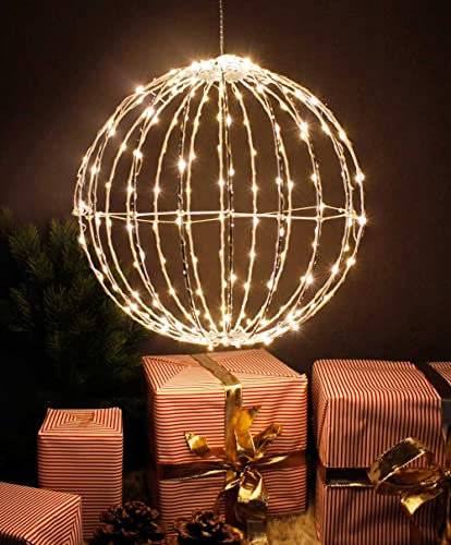 Sfera luminosa a LED, 30 cm, pieghevole, illuminazione natalizia, con 200 LED, lampada sferica, per interni ed esterni, luce bianca calda