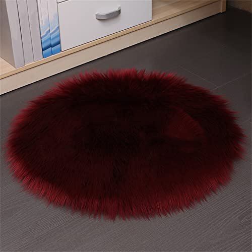 Tomifine Faux Fur Rug Fluffy Sheepskin Area Rugs Shaggy Soft Washable Carpet Non Slip Mats for Living Room Kids Bedroom Sofa Floor (Round 120 cm,Red)