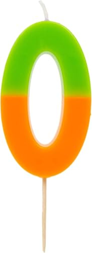 Talking Tables Orange and Green Number 0 Candle for Cakes | Colourful Birthday Cake Topper Decorations for Kids Party, Boys, Girls, Anniversary, Milestone