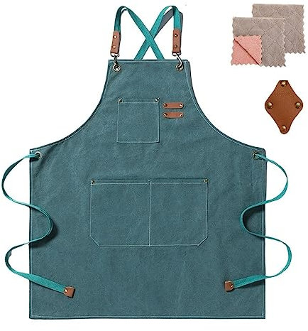 crazy bean Delantal Trabajo Delantal Cocina con Bolsa de Herramienta Ajustables Correas Cruzadas para Jardín Cocina Verde