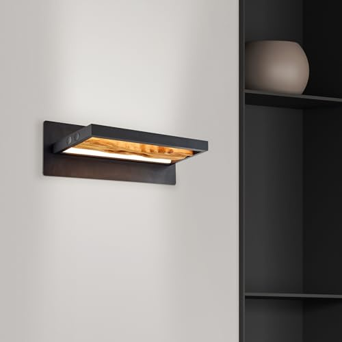 Lightbox LED Wandleuchte 35 cm, Schwarz/Holz, 9,5 W Leuchte | Moderne Wandlampe aus Metall mit warmweißem Licht, 3000 K, stilvolles Highlight für Flur und Wohnzimmer