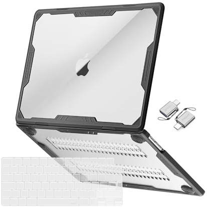 MOSISO Kompatibel mit MacBook Air 15 Zoll Hülle M5 M4 M3 M2 2026 2025-2023 | Symmetrisch Hartschale Schutzhülle mit TPU Stoßstange&Tastaturschutz&Typ C A3448 A3241 A3114 A2941, Transparent