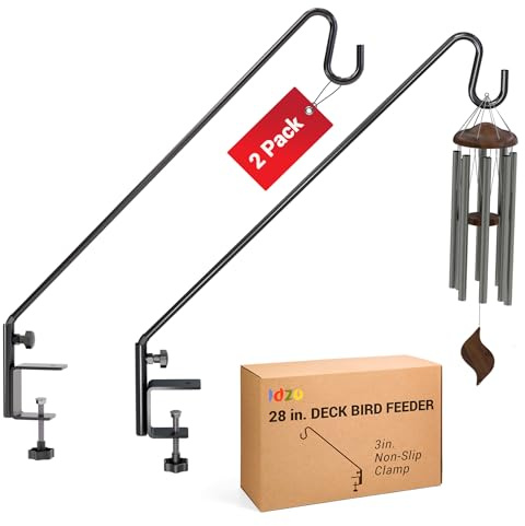 IDZO Lot de 2 crochets de mangeoire à oiseaux pour balustrade, crochet de terrasse de 71,1 cm pour mât d'alimentation à oiseaux, durable à 3 couches avec revêtement en poudre et robuste, construction
